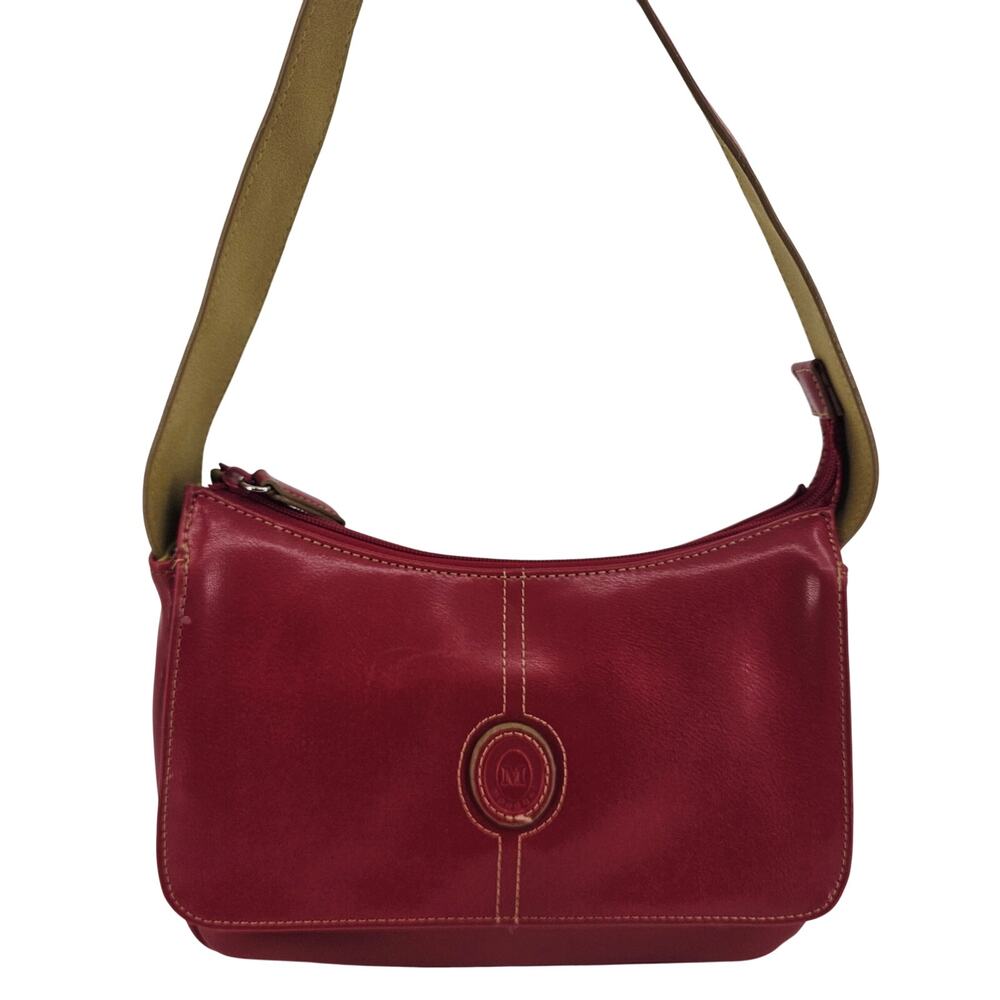Mondani New York Deep Red Leather Structured Shoulder Bag Purse Handbag Oldmoney